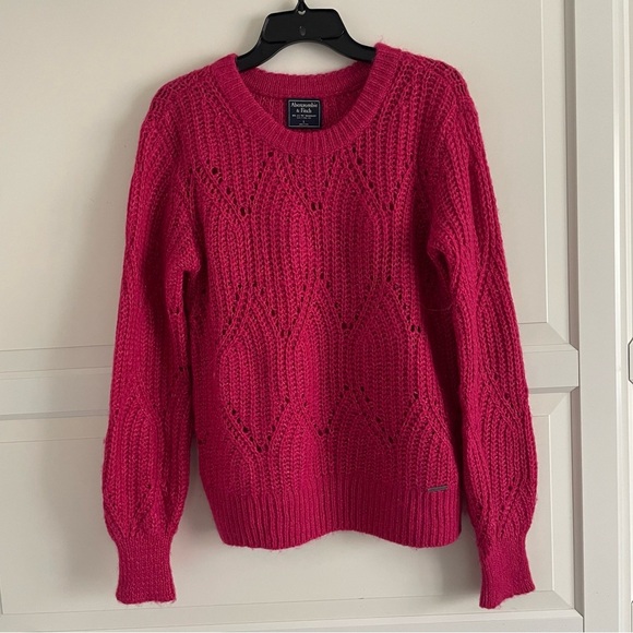 Abercrombie & Fitch Dark Pink Lofty Puff Sleeve Crewneck Sweater - 20892 - Picture 4 of 8
